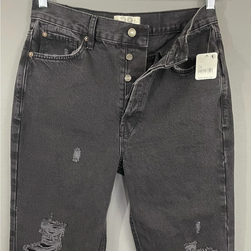 Free People The Lasso Jean Distressed Washed Black Straight Leg NWT - Picture 4 of 12